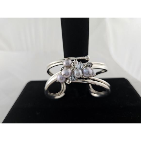 Michael Dawkins 925 Sterling Silver Cuff Bracelet Bridal Pearls - Picture 2 of 6